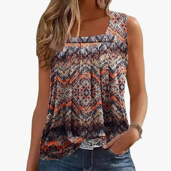 Tops - Women's Geometric Print Sleeveless Top
